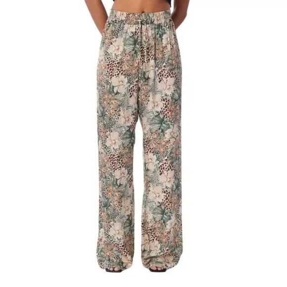 Lita by Ciara Wide Leg Animal Print Floral Pants 100% Viscose Size Medium - Picture 2 of 10